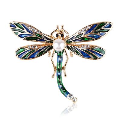 China Enamel Dragonfly Brooch Women Garment Jewelry Accessories Hard Enamel Insect Dragonfly Brooch Pin Pearl Enamel Dragonfly Brooch for sale