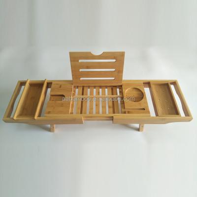 China Bath Side Tray Sustainable Extending Tub Caddy Bamboo Tray With Legs for sale