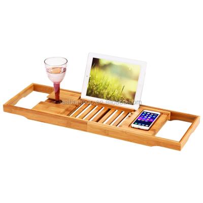 China Sustainable Expandable Bamboo Tub Tray Tray with Reading Rack or Tablet Holder for sale