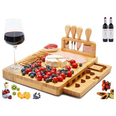 China Cheese/Cutting Board/Serving Tray Bamboo Cheese Board Gift Set With Hidden Drawer/Charcuterie Board With Cheese Knife Block for sale