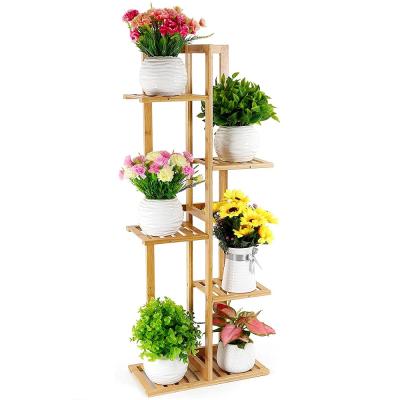 China Multiple Sustainable Indoor&Outdoor Decorative Plant Rack Bamboo Plants Pots Wooden Flower Pot Rack for sale