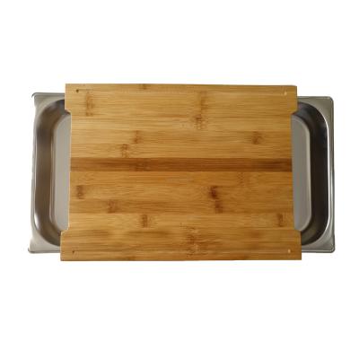 China Large Sustainable Bamboo Cutting Board with 2 Large Stainless Steel Trays, Wooden Space Saver Design Cutting Board for sale