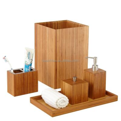 China Sustainable Bathroom Set Bamboo Wood Accessories Luxury Bathroom Accessories for sale