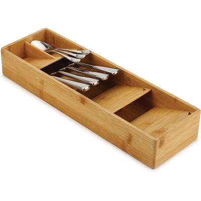 China Compact Wooden Bamboo Cutlery Organizer Kitchen Drawer Compact Tray for sale