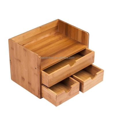 China Sustainable Bamboo Desk Organizer 3 Tier Desk Makeup Organizer with Drawer for sale