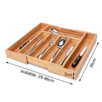 China Sustainable Bamboo Silverware Storage Tray Kitchen Drawer Organizer Kitchen for sale