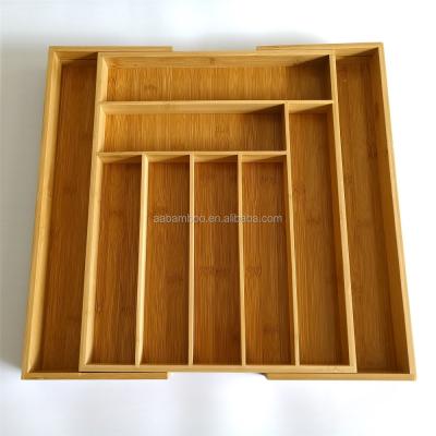 China Bamboo Expandable Kitchen Flatware Cutlery Tray Expandable Drawer Organizer for sale