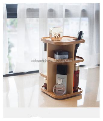 China Sustainable Revolving Bamboo Storage Box Makeup Organizer for sale