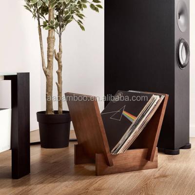 China Sustainable Bamboo Wooden Vinyl Record Storage Show Flip Rack LP Record Holder for sale