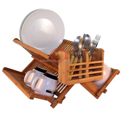 China Sustainable Kitchen Bamboo Dish Rack With Mounted Utensil Rack for sale