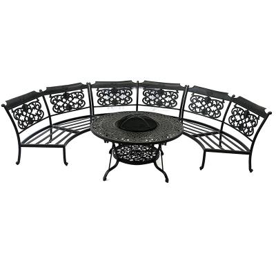 China Garden View Outdoor Round Morden Pit Table Aluminum Gas Fire With Chairs Set for sale