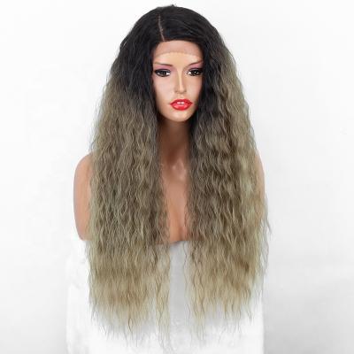 China Synthetic Lace Front Wigs Heat Resistant Fiber Hair For Women Aliblisswig Root Part Heat OK Fiber Natural Looking Deep Hair Color Ombre Dark Blonde Curly Straight Side Long Lace Front Wigs Synthetic Wigs for sale