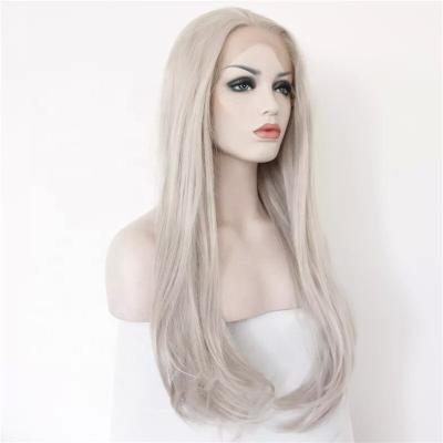 China Straight Heat OK Synthetic Hair Front Wig Aliblisswig High Quality Heat OK Synthetic Fiber Lace Long Lace Front Synthetic Hair Wigs Front Wig Glueless Silver Gray for sale