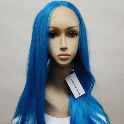 China Heat Resistant Fiber Hair Synthetic Lace Front Wigs For Colored Women K'ryssma Hair Extensions Long Blue Heat Resistant Lace Front Synthetic Hair Wigs for sale