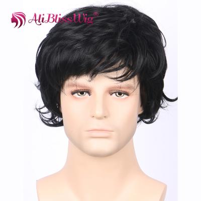 China 2017 New Arrival Heat Resistant Synthetic Fiber Heat Resistant Fiber Short Curly High Temperatured Wig 2017 Machine Made Black Centigrade Heat Resistant Hair Short Curly Wig For Boy for sale