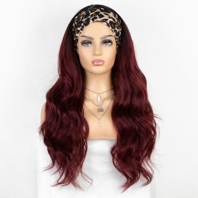 China Heat Friendly Burgundy Hairband Ombre Wig Synthetic Hair Fiber Wavy Long Synthetic Wigs With Dark Roots Glueless Body Wave Headband Wigs For Black Women for sale