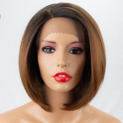 China Aliblisswig Silky Straight Wave Dark Root Ombre Brown Lace Front Wigs Short Bob Heat Resistant Fiber Natural Synthetic Hair Wigs for sale