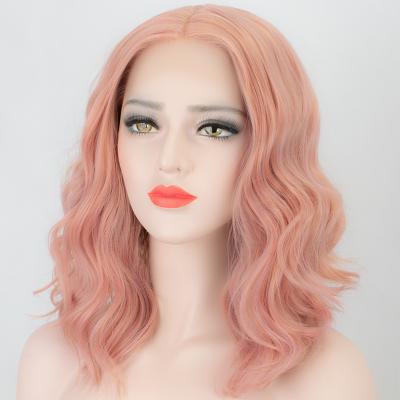 China Synthetic Lace Front Wigs Heat Resistant Fiber Hair For Curly Bob Color Women Short Synthetic Lace Front Wig Lace Wig Heat Safe Fiber Natural Straight Wavy Pink Hair for sale