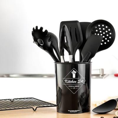 China Sustainable 9Pcs Black Kitchen Silicone Accessories Cookware Set Cooking Tools Kitchenware Kitchen Utensils for sale