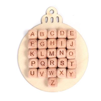 China Custom Europe Beech Wood Square English Alphabet 10mm 12mm Letter Beads With Hole for sale