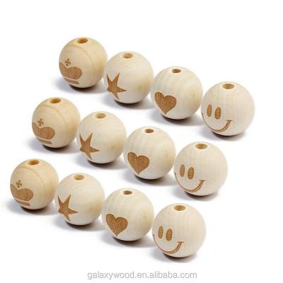 China Europe Laser Engraved Wooden Round Beads , DIY Organic Accessories Wooden Beads for sale