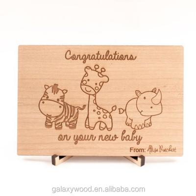 China Europe Dongguan Factory High Quality Custom Laser Cut Engraved Wooden Postcard With Stand for sale