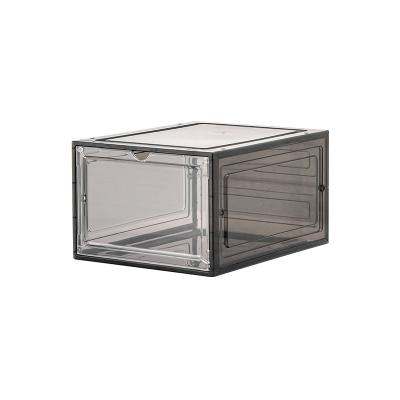 China Viable Wholesale Front Open Stackable Shoes Box Clear Plastic Shoe Storage Box With Magnets for sale