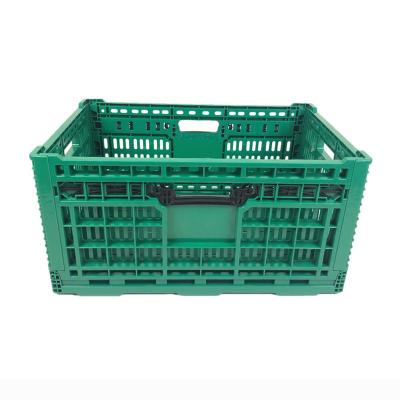 China Rectangular Stackable Plastic Crates Eco - Friendly Raw Material Large Capacity Folding Vegetable Crate With Handle for sale