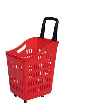 China Storage Hot Selling Good Quality With Pull Handle Wheel Plastic Shopping Baskets For Shops for sale