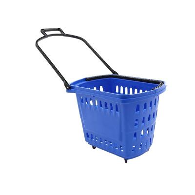 China Dedicated Storage Portable Plastic Supermarket Trolley Shopping Cart With Wheels for sale