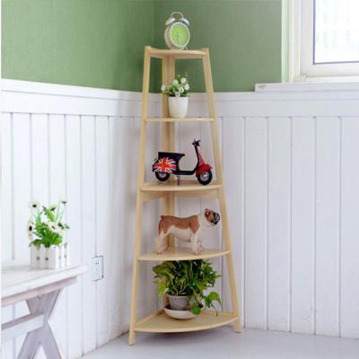 China Occupy Little Space Solid Color Simple Wooden 5 Tier Rack Shelf Display Storage Corner Furniture for sale