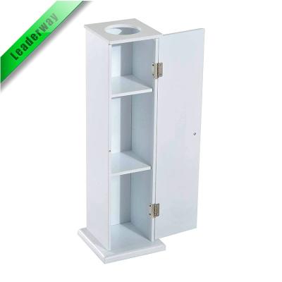 China Hot Sale Toilet Paper Storage Paper Towel Holder Floor Frame Eco-friendly Wooden White Bathroom Cabinet for sale