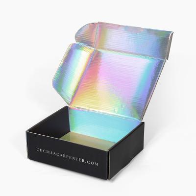 China Recyclable Laser Hologram Shipping Black Logo Paper Box Custom Gift Corrugated Clothing Cardboard Advertisement Packaging Box for sale