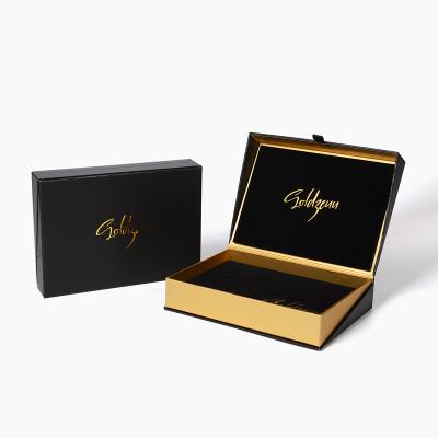 China Recyclable Luxury Magnetic Tape Box Luxury Perfume Gift Packaging Box Magnetic Foldable Black Logo Hard Rigid Cardboard Paper Black Custom Insert for sale