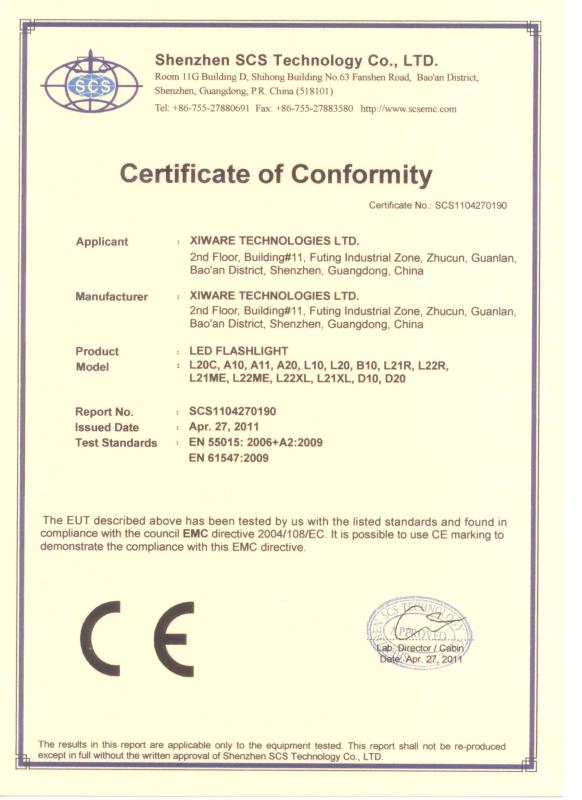 CE Certificate - Xiware Technologies Ltd.