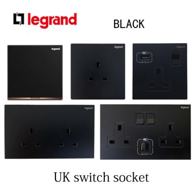 China Legrand Switch Socket 3 Pin 13A Socket Galleon Black French British Standard Frameless Household 146 for sale