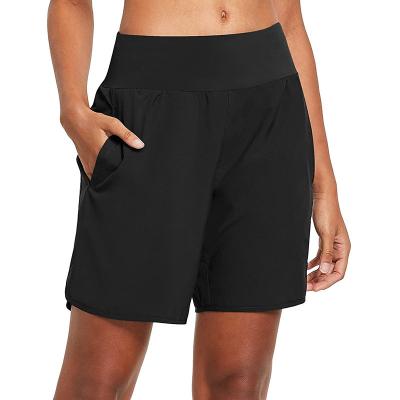 China Wholesale QUICK DRY Women's Zipper Back Pocket Running Shorts With Striping Sports Fitness Casual Shorts for sale