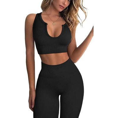 China Womens One Color Clothing Breathable Sports Top And High Waisted Workout Leggings Yoga Set for sale