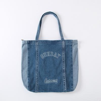 China Custom Fashion Washdable Canvas Women Girl Tote Bags Retro Denim Jeans Shoulder Bag With Customized LOGO for sale