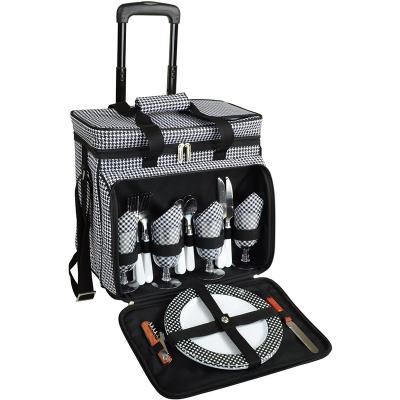 China New Rolling Picnic Bag Insulated Cooler Bag For 4 Person With Cutlery Set Wheeled Cooler for sale