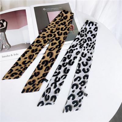 China For Tote Bag Long Ribbon Handle 90CM Twill Scarves Women Head Silk Leopard Printed For All-match Tying Tote Bag Scarf for sale