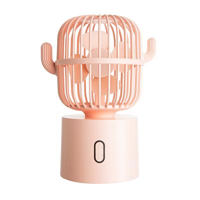 China Unique Shape 2400mAh Cute Mini USB Powered Rechargeable Fan 3 Speeds Adjustable Cactus Oscillating Fan for sale