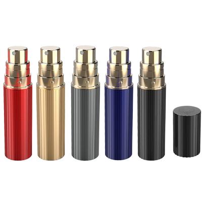 China Personal Care Stripe Design Perfume Atomizer 5ml Mini Travel Spray Empty Bottle Aluminum Portable Refillable Cosmetic Container for sale