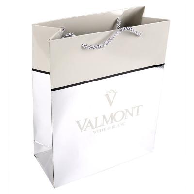 China Custom Printed Luxury Silver Paper Carrier Bags with Embossed Logo Suppliers for sale