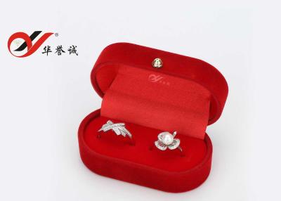 China Oval Velvet Jewelry Box Fashionable Double Ring Box With Gold Button for sale