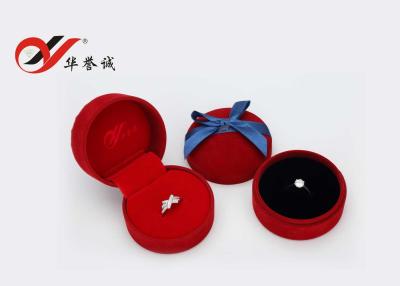 China Round Custom Wedding Ring Box , Flocking Vintage Ring Box With Bowknot for sale