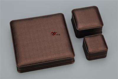 China Luxury Brown PU Leather Jewelry Box Set , Square Shape Jewelry Packaging Box for sale