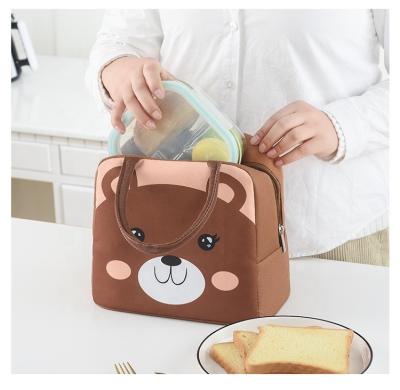 China Fashion Canvas Cartoon Bear Insulated School Lunch Bag Kids Lunch Bag Insulated Lunch Box With Zipper for sale