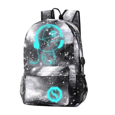 China Anti-theft USB Galaxy Cool Luminous Unisex School Bag School Bag For Boys Girls Teens - Blue for sale