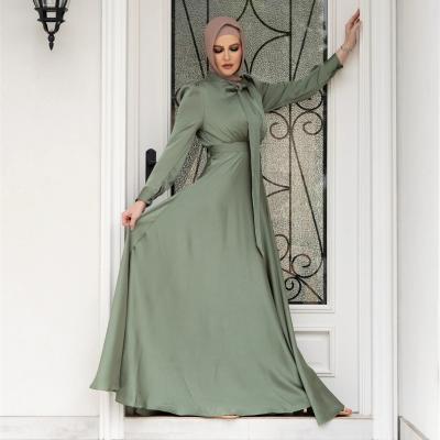 China Woolen Muslim Clothing Dress Women Women Long Sleeve Caftan Abaya Dubai Kaftan Solid Party Maxi Dresses A Line Lace Up Vestidos Long for sale